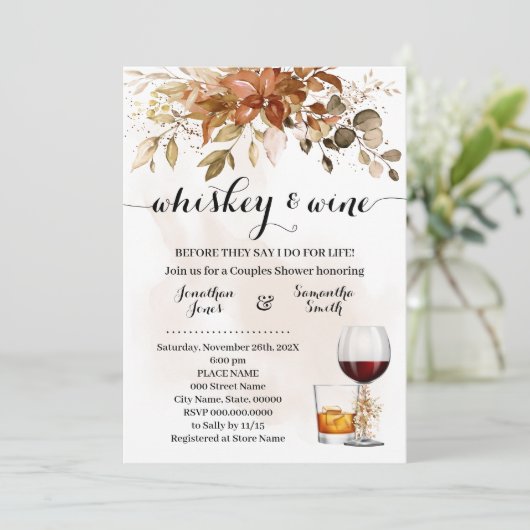 Whiskey en Wine Couples Shower Fall Wedding Kaart (Staand voorkant)