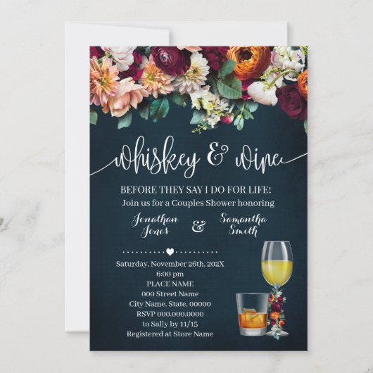 Whiskey en Wine Flowers Couples Shower Weddenschap Kaart (Voorkant)