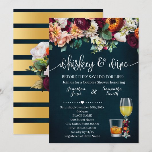 Whiskey en Wine Flowers Couples Shower Weddenschap Kaart (Voorkant / Achterkant)