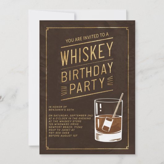 Whiskey Faux Goud Leder Elegant 50ste Verjaardag Kaart (Voorkant)