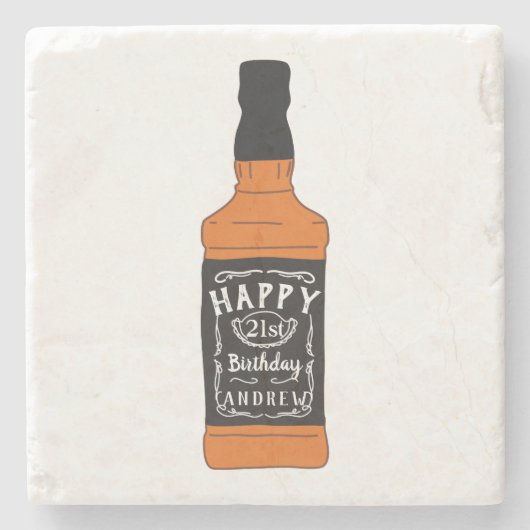 Whiskey Fles 21st Birthday Whiskey Lovers Stenen Onderzetter (Voorkant)