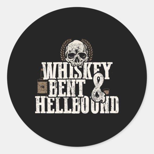 Whiskey gebogen en Hellbound verontruste biker sti Ronde Sticker (Voorkant)