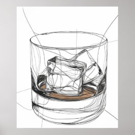 Whiskey gesteenten glas minimalistische lijn art poster