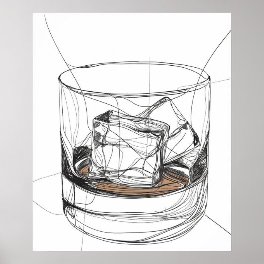 Whiskey gesteenten glas minimalistische lijn art poster (Voorkant)