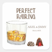 Whiskey Glazen En Chocolade Truffels Aquarel Vierkante Sticker (Voorkant)
