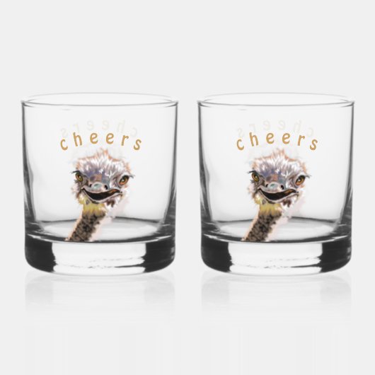 Whiskey Glazen met Grappige Struisvogel - Proost (Voorkant)