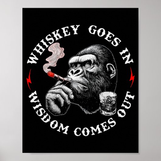 Whiskey Goes In Wisdom Comes Out Funny Monkey (on  Poster (Voorkant)