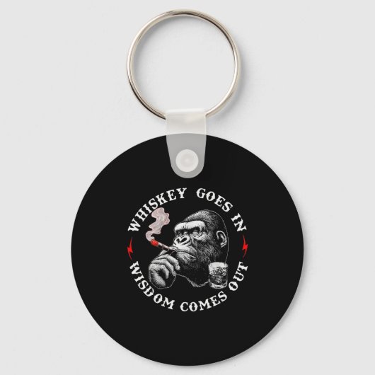 Whiskey Goes In Wisdom Comes Out Funny Monkey (on  Sleutelhanger (Voorkant)