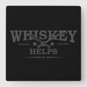 Whiskey helpt grappige drink alcoholische gezegden vierkante klok (Voorkant)