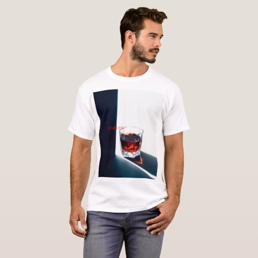 Whiskey in a Crystal Glass. Minimalist Art T-shirt (Voorkant volledig)