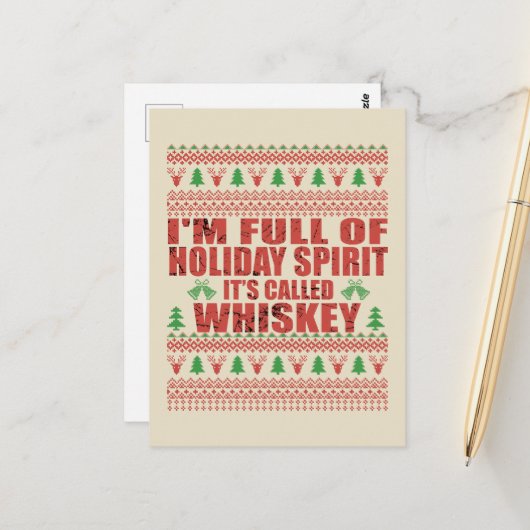 Whiskey is mijn geest grappige lelijke kerst trui briefkaart (Voorkant / Achterkant in situ)