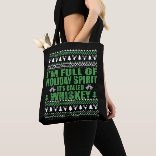 Whiskey is mijn geest grappige lelijke kerst trui tote bag (Dichtbij)