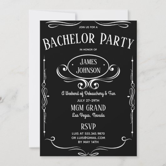 Whiskey Label Bachelor(ette) Feestje Kaart (Voorkant)