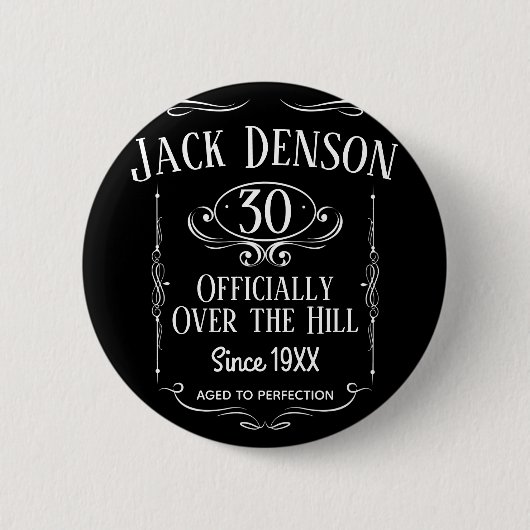 Whiskey Label over the Hill Birthday Ronde Button 5,7 Cm (Voorkant)