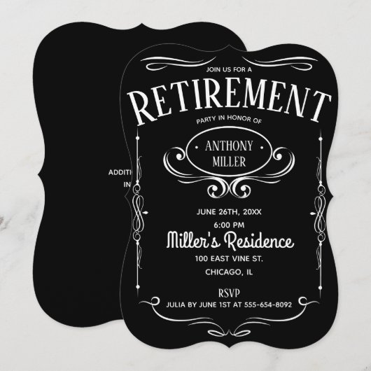 Whiskey Label Retirement Party Kaart (Voorkant / Achterkant)