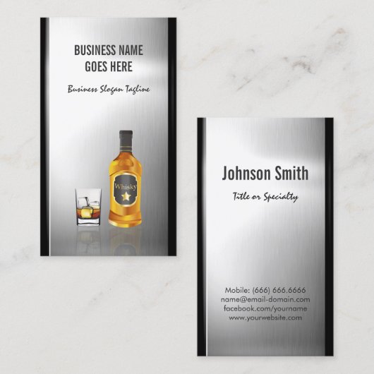 Whiskey Liquor Store geborsteld Roestvrij staal Visitekaartje (Voorkant / Achterkant)