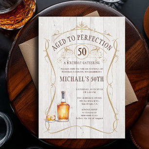 Whiskey Perfectie Rustieke Witte Houten 50e Verjaa Kaart