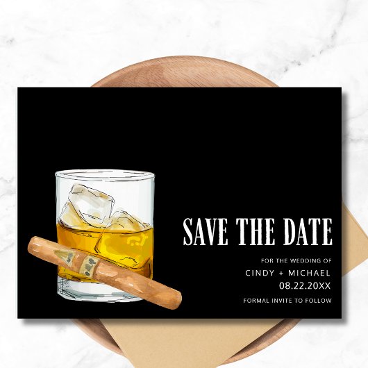 Whiskey sigaar foto bruiloft save the date