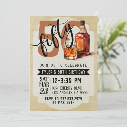 Whiskey & Sigaren 50e verjaardag uitnodiging (Staand voorkant)