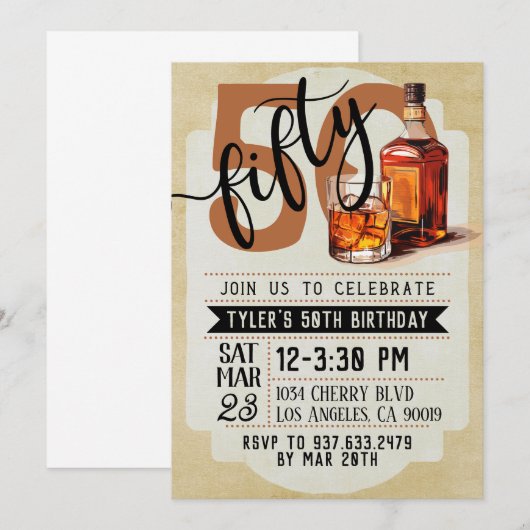 Whiskey & Sigaren 50e verjaardag uitnodiging (Voorkant / Achterkant)