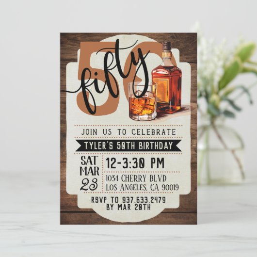 Whiskey & Sigaren 50e verjaardag uitnodiging (Staand voorkant)