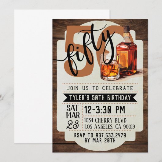 Whiskey & Sigaren 50e verjaardag uitnodiging (Voorkant / Achterkant)