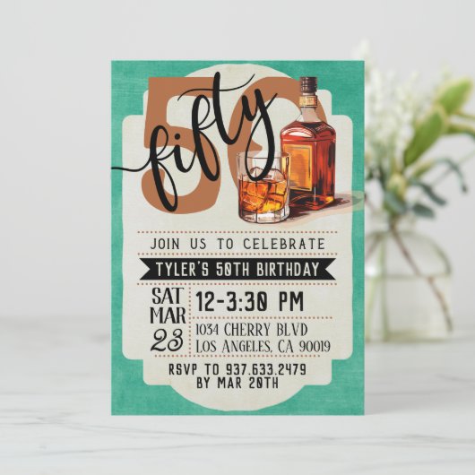 Whiskey & Sigaren 50e verjaardag uitnodiging (Staand voorkant)