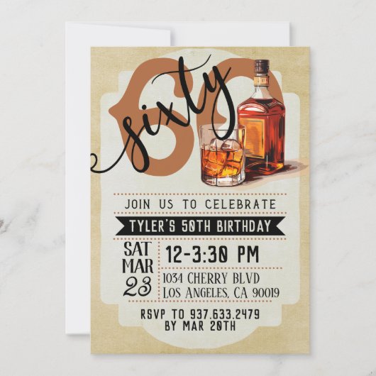 Whiskey & Sigaren 60e Verjaardag uitnodiging (Voorkant)