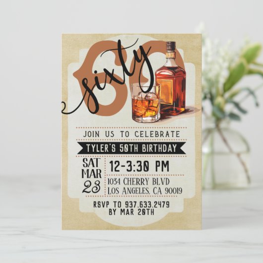 Whiskey & Sigaren 60e Verjaardag uitnodiging (Staand voorkant)