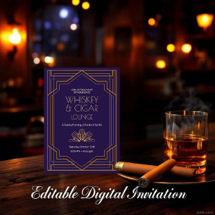 Whiskey & Sigaren Lounge 1920s Art Deco Uitnodigin Kaart