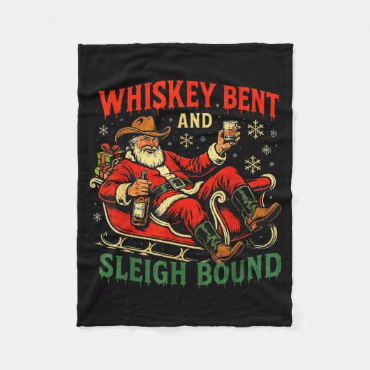 Whiskey Sleigh Bound Cowboy Santa Christmas Fleece Deken (Voorkant)