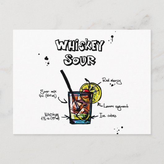 Whiskey Sour Cocktail Recipe Briefkaart (Voorkant)