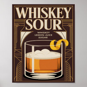 Whiskey Sour Cocktail Vintage Art Deco Bar Poster