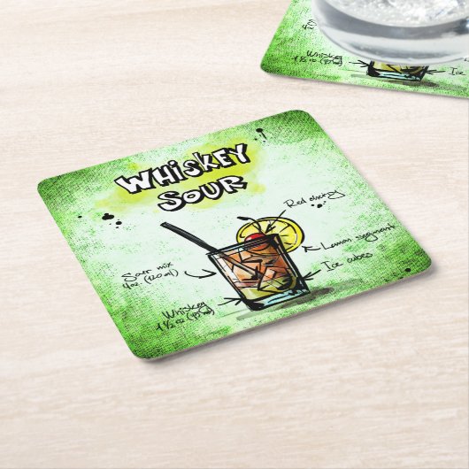 Whiskey Sour Drink Recipe Kartonnen Onderzetters (Schuin)