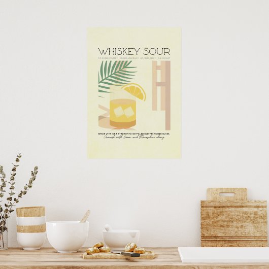 Whiskey Sour Recipe Minimalistic Pastel Poster (Keuken)