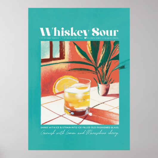 Whiskey Sour Tropic Turquoise Retro Poster (Voorkant)