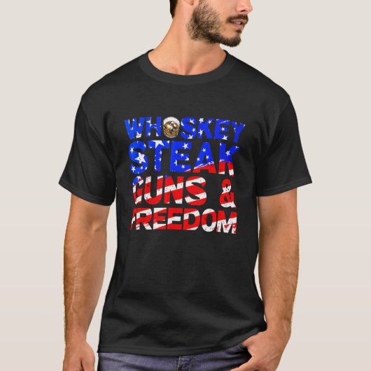 Whiskey steak Pistolen en Freedom Retro US Flag 4t T-shirt (Voorkant)