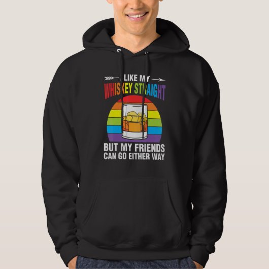 Whiskey Straight Friends Rainbow Ally LGBTQ Pride Hoodie (Voorkant)