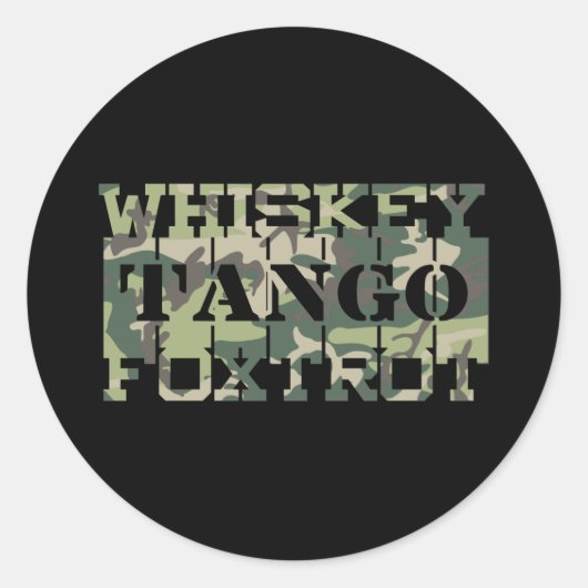 Whiskey Tango Foxtrot WTF Green Camouflage Ronde Sticker (Voorkant)