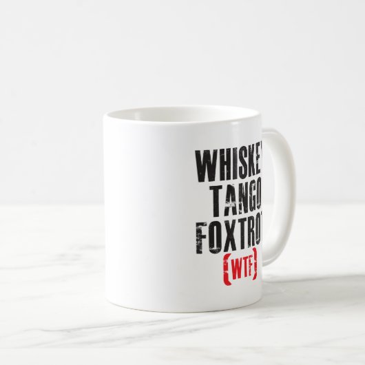 Whiskey Tango Foxtrot - WTF - Zwart Koffiemok (Voorkant rechts)