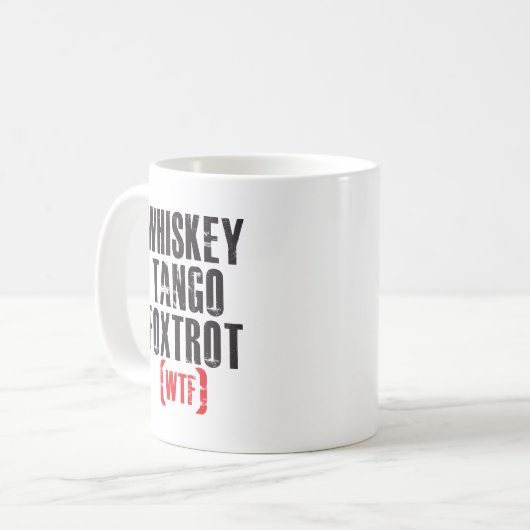 Whiskey Tango Foxtrot - WTF - Zwart Koffiemok (Voorkant links)