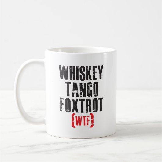 Whiskey Tango Foxtrot - WTF - Zwart Koffiemok (Links)