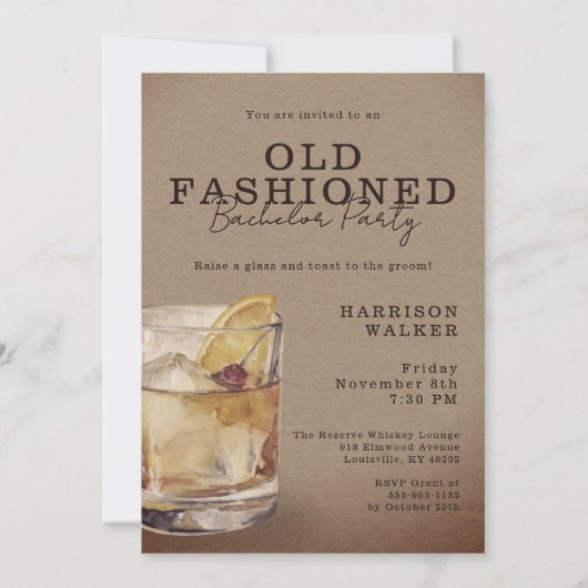 Whiskey Theme Bachelor Party Old Fashioned Rustic Kaart (Voorkant)