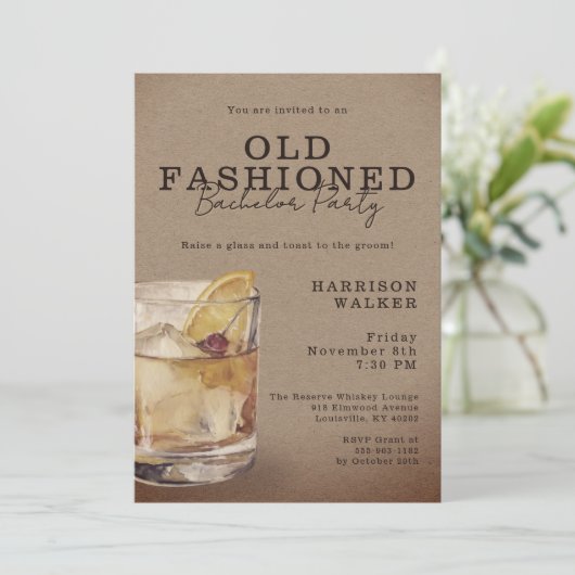 Whiskey Theme Bachelor Party Old Fashioned Rustic Kaart (Staand voorkant)