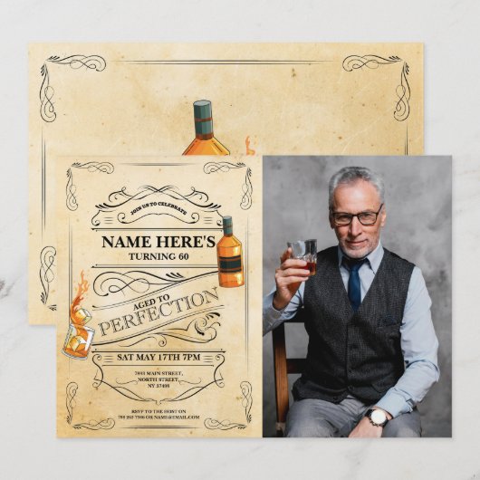 Whiskey van Onberispelijke Kwaliteit 50e 60e Manne Kaart (Voorkant / Achterkant)