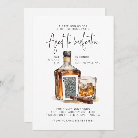 Whiskey Verjaardag, Sigarenbar, Pokeravond Kaart (Voorkant / Achterkant)