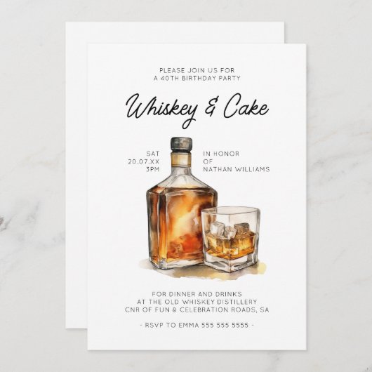 Whiskey verjaardagsfeestje uitnodiging (Voorkant / Achterkant)