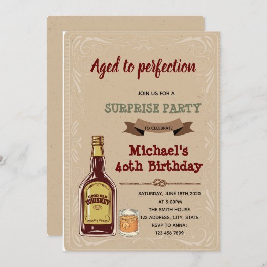 Whiskey verouderd tot perfectioneringsuitnodiging kaart (Voorkant / Achterkant)
