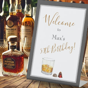 Whiskey Waterverf Chocolade Truffels Verjaardag Reclamebord Met Voetstuk