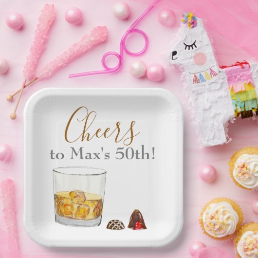 Whiskey Waterverf Chocolade Truffles Birthday Papieren Bordje (Feest)